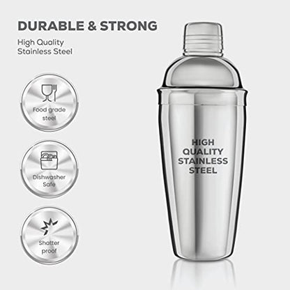 FineDine 10-Piece Cocktail Shaker Set with Travel Bag - Stainless Steel Shaker Set Bartender Kit - Mixology Bartender Kit - Strainer, Muddler, Jigger, Bar Spoon, Bottle Opener, Pour Spouts - Bar Set - size: 10-Piece