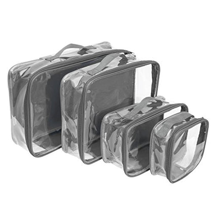 Clear Packing Cubes set of 4 / Packs 7-10 Days of Clothes/Premium PVC Plastic Storage Bags - color: Gray