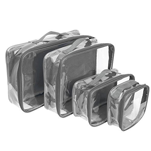 Clear Packing Cubes set of 4 / Packs 7-10 Days of Clothes/Premium PVC Plastic Storage Bags - color: Gray