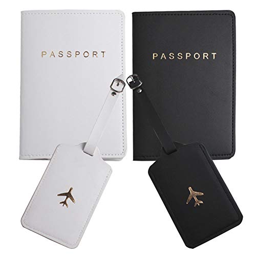 Passport Wallets Travel Holder Set,Honeymoon gift, Slim Passport Case Covers and Organizer Slots Couple Travel Luggage Tags Passport Cover - Wedding Bridal Shower Gift - color: Black-1