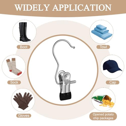 50PCS Space-Saving Clothespin, Portable 360° Rotating Stainless Steel Hanging Hook Clips Towel Clips,Laundry Hooks Hanging Clips with Clips for Home and Travel, Black - color: Black