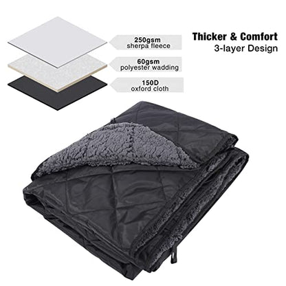 REDCAMP Waterproof Stadium Blanket with Sherpa Lining, Cold Weather Car Blanket Windproof for Outdoor Camping, Machine Washable (50"x 59") - color: 50"x 59" Black
