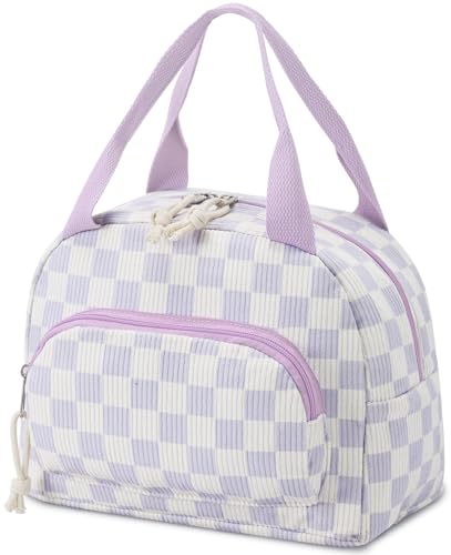Lunch Bag Women Lunch Box for Women Adult Cute Insulated Lunch Bag Small Cooler Lunch Tote Bags for Work Picnic Travel(Beige-Purple Plaid) - color: Beige-Purple Plaid