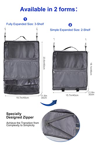 ELEZAY Hanging Packing Cubes Portable Closet 3-Shelf Travel Collapsible Compression Garment Organizer for Carry-on Luggage Suitcase Space Saver Bag XX-Large_No Side Pockets, Gray - color: Grey, size: XX-Large_16*12*24 IN