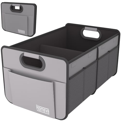 Homeve Car Trunk Organizer for SUV, Small Compact Size No-Sag Heavy Duty, 7 Pockets Foldable Waterproof Anti-Slip Storage, Fit Sedan, Truck, Front Seat, Universal Car Accessories, Grey, 2 Compart - color: Grey, size: 2 Compart-Small
