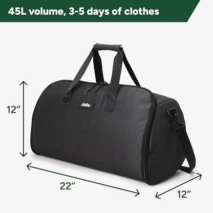 Halfday Convertible 2-in-1 Garment Duffel Weekender Bag 45L: Wrinkle-Free Travel (Hanging Suit Compartment, Shoe Pockets, Trolley Sleeve), Durable & Water-Resistant Carry-on, Shadow - color: Shadow, style: Original, 45l