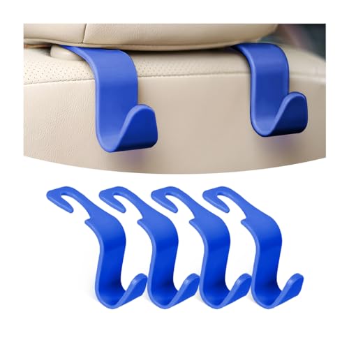 Osilly Car Seat Headrest Hook, 4 Pack Auto Seat Hanger Storage Organizer for Purse Handbag Coats Grocery Bags, Automotive Interior Accessories, Universal Vehicle Backseat Hanging Hook (Blue) - color: Blue