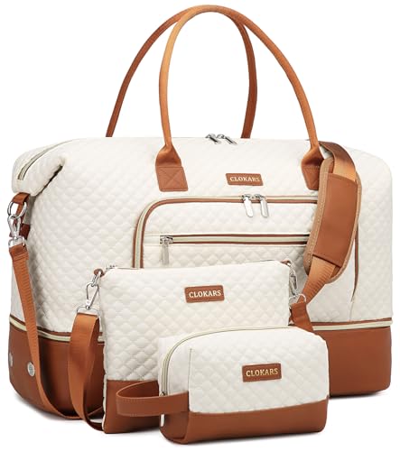 Large Weekender Bags for Women Travel, Under Seat Carry On Bags for Airplanes Overnight Bag with Shoe Compartment Luggage Sleeve, Foldie Travel Tote Bag Hospital Bag, Travel Gifts, Beige Brown - color: Beige Brown, size: Large