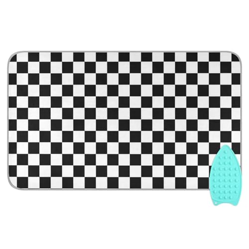 Black White Checkered Plaid Ironing Mat for Table top Portable Ironing Pad Blanket for Washer Dryer Countertop Travel - color: Black White Checkered Plaid