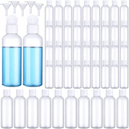 Eccliy 100 Pack 3.4oz Plastic Bottles Travel Lotion Bottle Squeeze Container Plastic Bottles with Caps Small Travel Empty Refillable Toiletry Containers for Liquid Lotion Creams with 5 Funnels (Clear) - color: Clear, size: 3.4oz