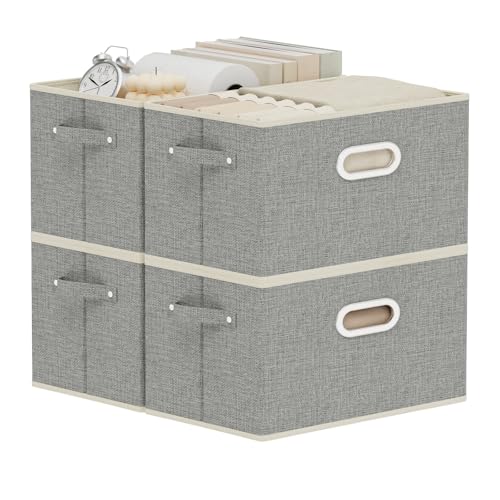 Fabric Open Storage Bins with Metal Handles, Collapsible Organizer Baskets, Foldable Cube Boxes for Shelves, Closet, Living Room, 13x9.1x7.9in, Grey, 4 Pack - color: Grey, size: 13x9.1x7.9 in(4 Pack)