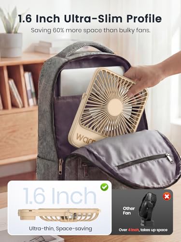 Warmco 10000mAh Portable Travel Fan 7-inch, Up to 24H Runtime, Ultra-thin Quiet Rechargeable Battery Powered Desk Fan with Digital Display for Camping, Office, Bedroom, Cruise Essentials - color: Sand