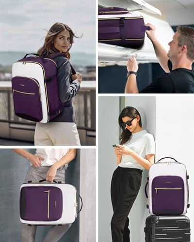 LOVEVOOK 50L Travel Backpack for Women & Men, Airline Approved Carry On Luggage with 3 Packing Cubes, TSA Overnight Bags, Waterproof Personal Item Bag, Weekender Essentials Backpacks fits 17" Laptop - color: Purple-beige-black, size: X-Large