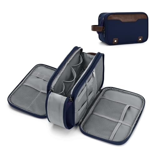 Wedama Toiletry Bag for Men, Medium Hanging Travel Toiletry Bag, Extra Electronic Organizer Bag Waterproof Shaving Bag for Toiletries with PU Handle for Travel Business Trips Swim Camping, Blue - color: Blue, size: Medium