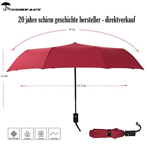 SY COMPACT Travel Umbrella - Windproof Automatic Compact Umbrella for Rain, Lightest 8-Rib, Small, Strong & Portable, Durable Grip, Fits Backpack & Car, Factory Direct (UV Available) - color: Red
