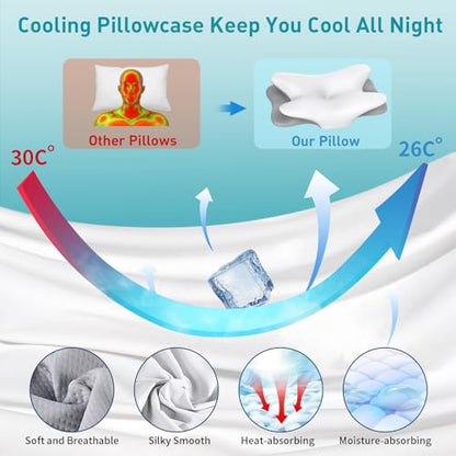 Cervical Neck Pillow for Pain Relief - Ergonomic Side Sleeper Pillow for Neck Support, Contour Pillow for Bed Sleeping, Cooling Memory Foam Pillows Orthopedic Pillow for Back Stomach Sleepers(White)
