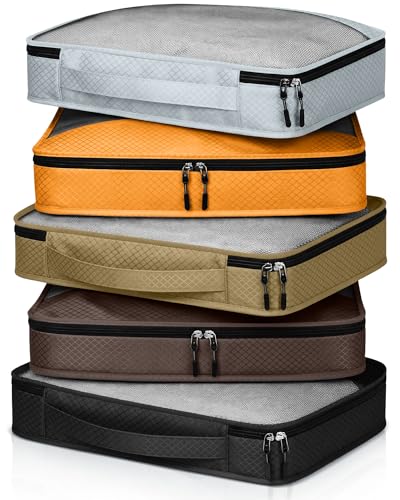 5 Pcs Packing Cubes for Suitcase Large Travel Cubes Carry on Luggage Organizer Bags for Clothes Accessories(S,Apricot) - color: Apricot, size: Small