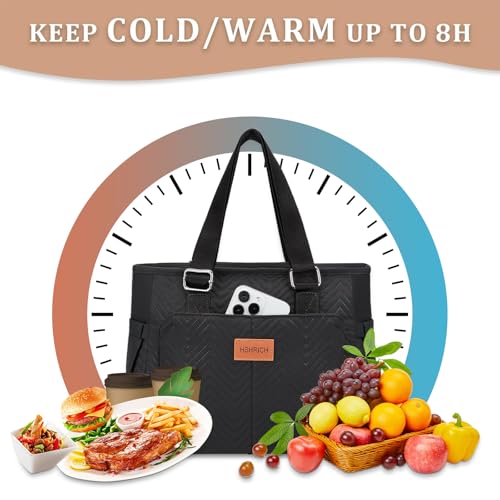 HSHRICH Large Women's Insulated Lunch Bag, Black, 12L, Composite and Aluminum - color: 03-Black, size: Large