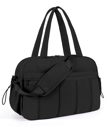 Lightweight Travel Duffle Bag for Women, Quilted Puffy Weekender with Wet Pocket for Gym, Overnight, Personal Item Carry On, Black - color: Black