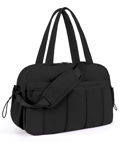 Lightweight Travel Duffle Bag for Women, Quilted Puffy Weekender with Wet Pocket for Gym, Overnight, Personal Item Carry On, Black - color: Black