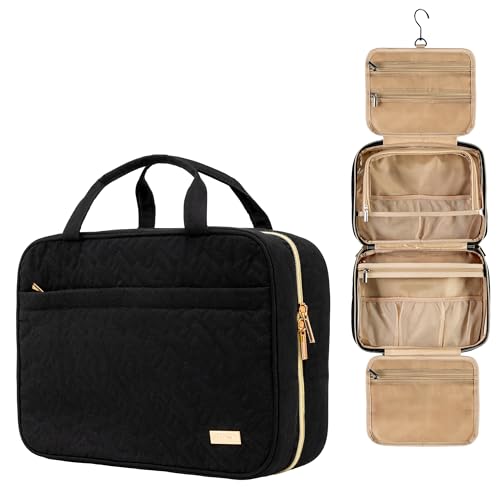 Carrywell (Not Made In China) Toiletry Bag Travel Bag with Hanging Hook, Makeup Organizer Case, Water-Resistant Cosmetic Bag For Full-size Containers, Toiletries, Black Large - color: Black, size: Large