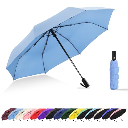 Travel Umbrella UV Sun Protection - Compact Mini Travel Size Automatic Windproof for Backpack or Purse, Lightweight Outdoor Parasol - color: Sky Blue
