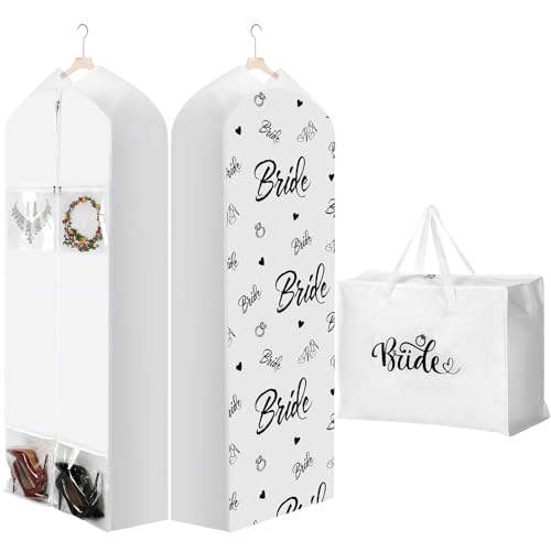 2 Packs 70" Wedding Dress Garment Bag with 15" Gusseted Wedding Garment Tote Bag for Storage and Travel Prom - color: White, size: 70" X 15"