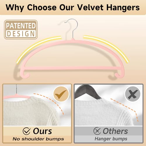 MIZGI 50 Pack Blush Pink Velvet Hangers - No Shoulder Bumps, Heavy Duty Non-Slip Chrome Hooks for Jackets, Coats, Pants - color: Blush Pink/Upgraded, size: 50 Pack