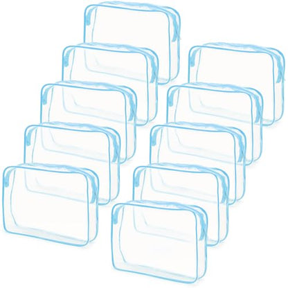 Tbestmax 10 Pack Clear Cosmetic Bags Makeup Bags Portable Waterproof TSA Approved Travel Toiletry Bags Large Organizer Blue, 9.8" x 7.1" x 2.4" - color: Large - Blue