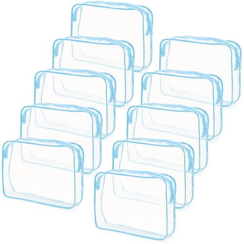Tbestmax 10 Pack Clear Cosmetic Bags Makeup Bags Portable Waterproof TSA Approved Travel Toiletry Bags Large Organizer Blue, 9.8" x 7.1" x 2.4" - color: Large - Blue
