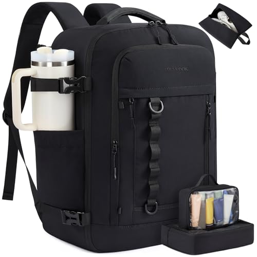 LOVEVOOK 50L Travel Backpack for Men Women, Waterproof Carry On Backpack for Work & Travel, Flight Approved Personal Item with 3 Packing Cubes, TSA Bag Fits 17.3" Laptop,Black - color: Black, size: X-Large-50L-4Pcs
