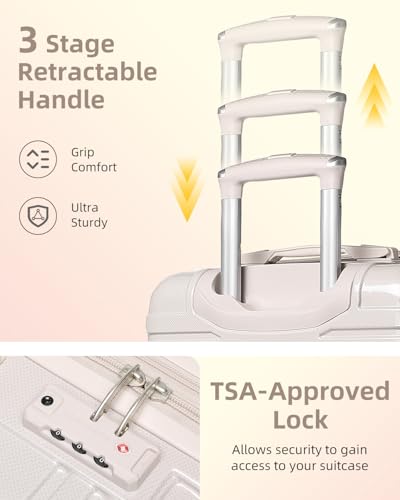 LARVENDER Carry on Luggage 22x14x9 Airline Approved Hardshell Suitcase with Wheels TSA Lock, PC+ABS Lightweight Suitcase Set for Women with Travel Backpack, Glossy Champagne - color: Glossy Champagne (XL-BP), size: 3 Piece Set (Backpack/TB/20)