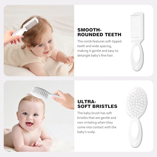 Baby Grooming Kit Newborn,Baby Health Care Kit,Baby Brush Soft Bristles 5 pcs Baby Nail Kit Nursery Care Kit Baby Hair Brush Hair Comb Nail Kit Safety Cutter Nail Clipper Set White - color: 5pcs White
