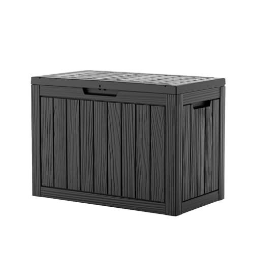 EasyUp 55 Gallon Deck Boxes Outdoor Waterproof, Resin Outside Storage Box for Patio Cushion Furniture Pool Accessories Garden Tools Indoor Outdoor Storage Bench (55 Gallon, Black) - color: Black, size: 55 Gallon
