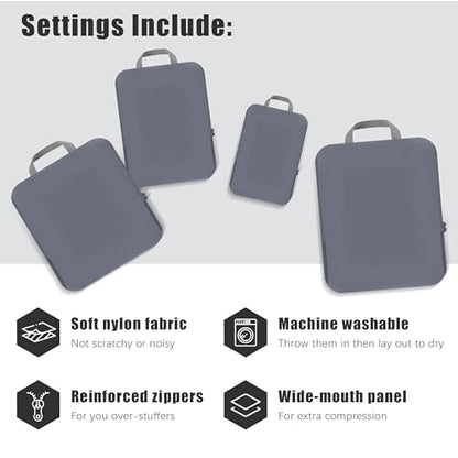 PANDA JOYS 4 Set Compression Packing Cubes Travel - Travel Accessories Expandable Packing Organizers for Carry On - Essentials Luggage Bags - Dark Grey - color: Dark Grey