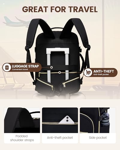 LOVEVOOK 40L Travel Backpack with Waist Strap,Flight Approved Carry on Backpack,Waterproof Personal Item Travel Bag,TSA Carry on Luggage Suitcase Travel Essentials,Gifts for Women & Men,fit 17" Laptop - color: Black-black, size: Large-40L-4Pcs(Waist Strap