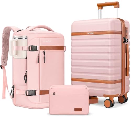 Luggage Sets 3 Piece with Spinner Wheels, Lightweight PC Hardside Suitcase with TSA Lock & YKK Zippers, 20 Inch Carry On Luggage with Travel Bag for Men and Women, Pink - color: Pink, size: 3 Piece Set (20inch)