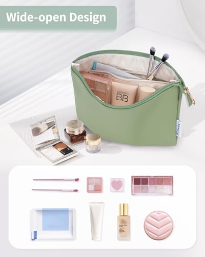 Narwey Small Makeup bag for Purse, Small Makeup Pouch for Purse Cosmetic Bag with Zipper, Cute PU Leather Make up Pouch for Women Girls (Mint Green) - color: A-Mint Green