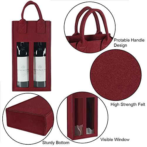 Shintop Double Wine Bag with Window, Felt Wine Carrier Tote with Handle Reusable Bottle Gift Bag for Party Favors Travel, Camping(1pc, Red) - color: Red