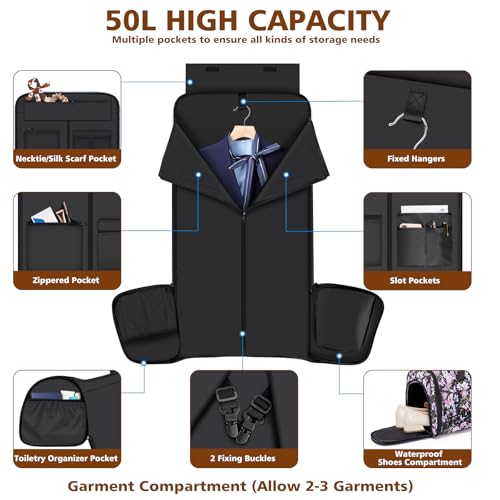 Rolling Garment Bags for Travel - Carry on Convertible Garment Duffle Bags with Wheels for Men Women, 4 in 1 Large Travel Duffel Bags with Shoes Compartment Hanging Suit Dress Weekender Bag 4pcs Set - color: Purple Black