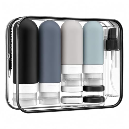 17 Pack Travel Bottles for Toiletries, TSA Approved Leak Proof Silicone Travel Containers for Toiletries with Label-Black+DarkBlue+ DarkGreen+Khaki - color: Black+White+Gray+Blue