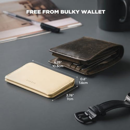 VULKIT Slim Minimalist Card Holder RFID Blocking Leather Credit Card Holder Front Pocket Wallet Magnetic Closure - color: Cream