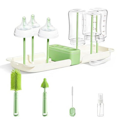 Travel Bottle Washing Kit with Storage Case, 7-in-1 Baby Travel Bottle Cleaner Kit for Travel and Home, All-in-One Baby Bottle Brush Set with Drying Rack for Bottles and Breast Pump Parts (Green) - color: Green