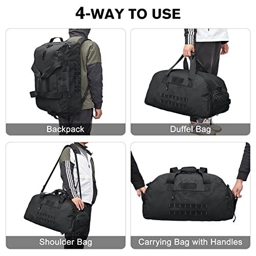 G4Free 70L Large Tactical Duffle Bag Men Sports Gym Backpack with Shoes Compartment Military MOLLE Duffel Backpack ( Black) - color: Black