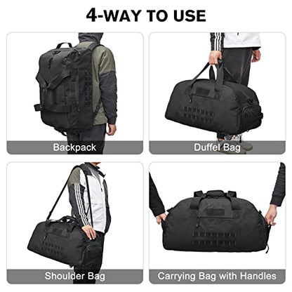 G4Free 70L Large Tactical Duffle Bag Men Sports Gym Backpack with Shoes Compartment Military MOLLE Duffel Backpack ( Black) - color: Black