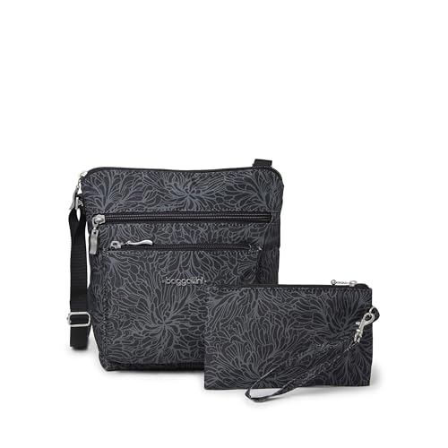 Baggallini Pocket Crossbody Bags for Women 8x8 Small Lightweight Durable Water-resistant Travel Purse W/Rfid - color: Midnight Blossom