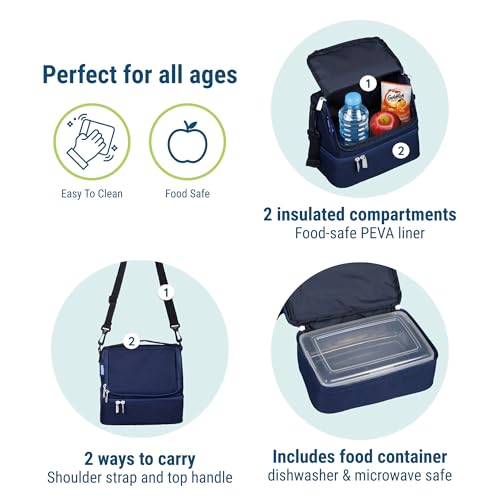 Wildkin Kids Two Compartment Insulated Lunch Bag – Keeps Food Hot or Cold, Easy-Clean Lining, Leak-Resistant & BPA-Free – Boys & Girls, Ideal for School, Travel & Daycare – Whale Blue - color: Whale Blue