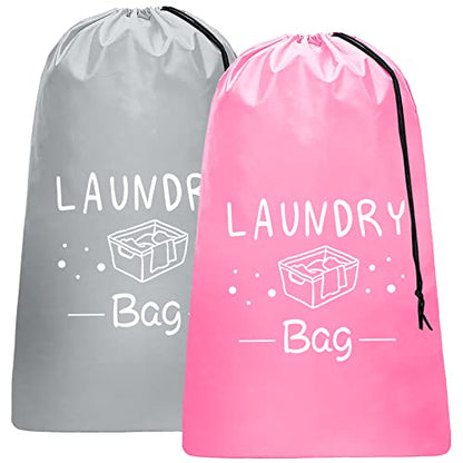 Sylfairy 2 Pack Extra Large Travel Laundry Bag, Dirty Clothes Organizer with Drawstring,Heavy Duty Travel Laundry Bags,Easy Fit a Laundry Hamper Travel Essentials - color: Pink+Light Grey