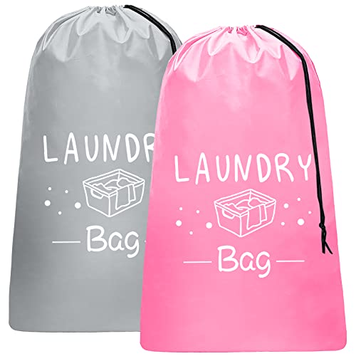 Sylfairy 2 Pack Extra Large Travel Laundry Bag, Dirty Clothes Organizer with Drawstring,Heavy Duty Travel Laundry Bags,Easy Fit a Laundry Hamper Travel Essentials - color: Pink+Light Grey