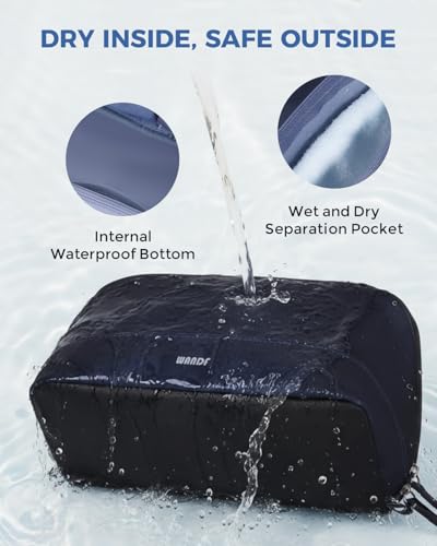 WANDF Toiletry Bag for Men, PU Leather Dopp Kit with Detachable Waterproof Hanging Pouch and Wet Pocket (Navy Blue) - color: Navy Blue